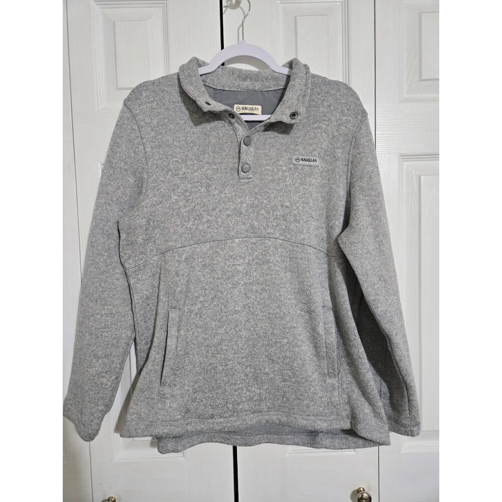 Magellan outdoors large classic fit women's gray partial button up sweater